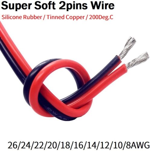 Copper Wire 2Pins Electron Cable 26 24 22 20 18 16 14 12 10 8 AWG Silicone Rubber Soft LED Lamp Lighting Extend Cord Black Red