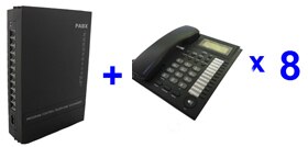 Vintelecom Factory PBX Phone System MS308( 3 Lines 8 Ext.) and 8pcs Multifunctional PABX Office Telephone-Free Shipping